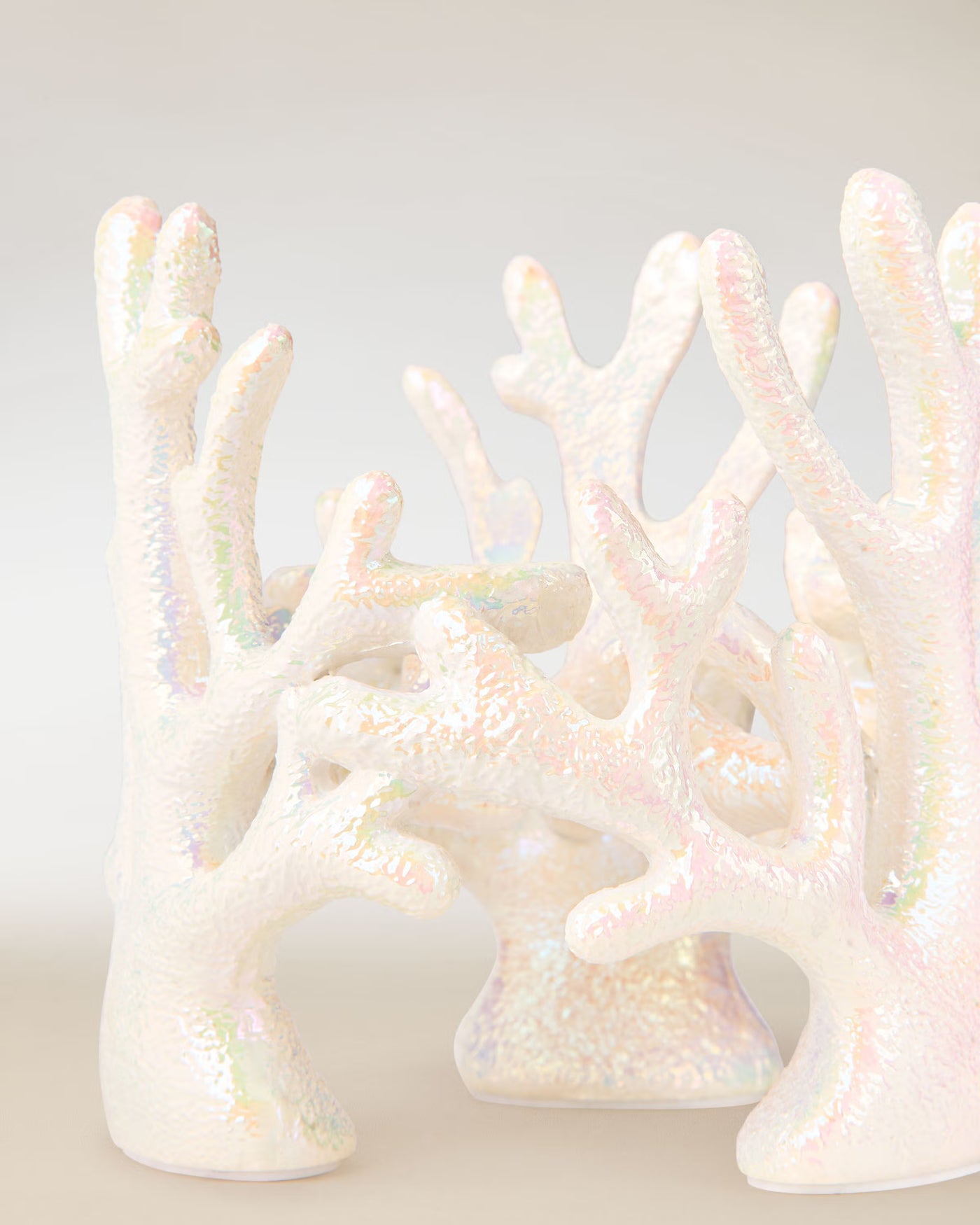 Iridescent Coral Pedestal 3-Wick Candle Holder